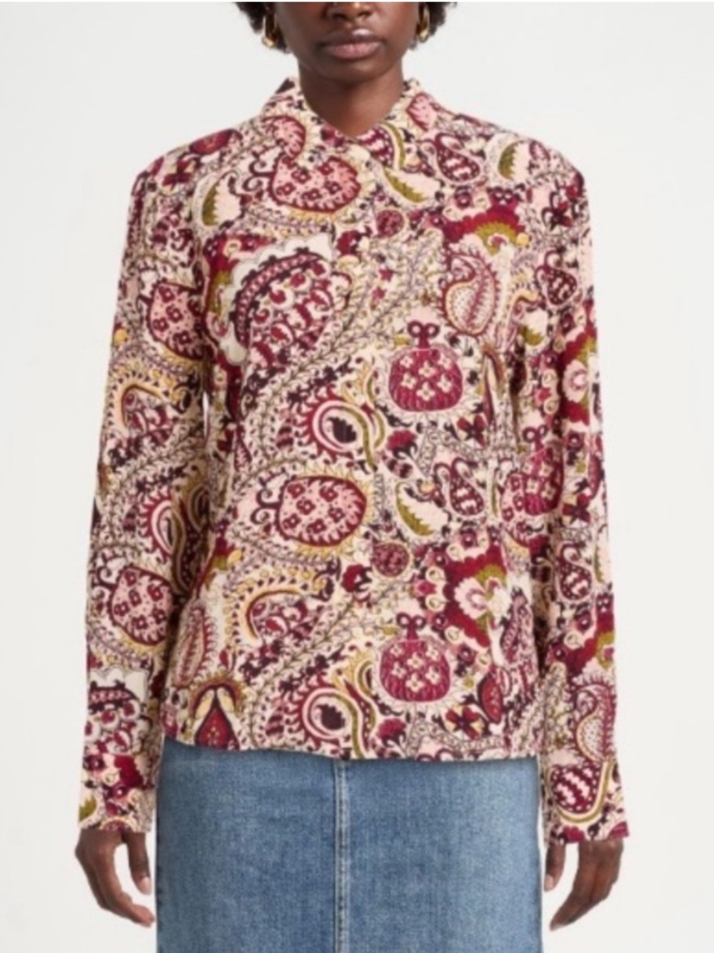 BOGO! BA&SH Lady Shirt Button Front Blouse Paisley Print Burgundy Green 6